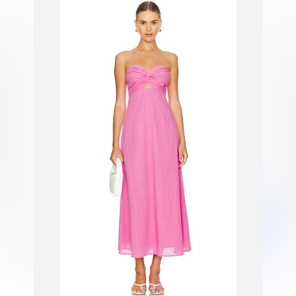 Strapless Twist-Front Maxi Dress in Pink